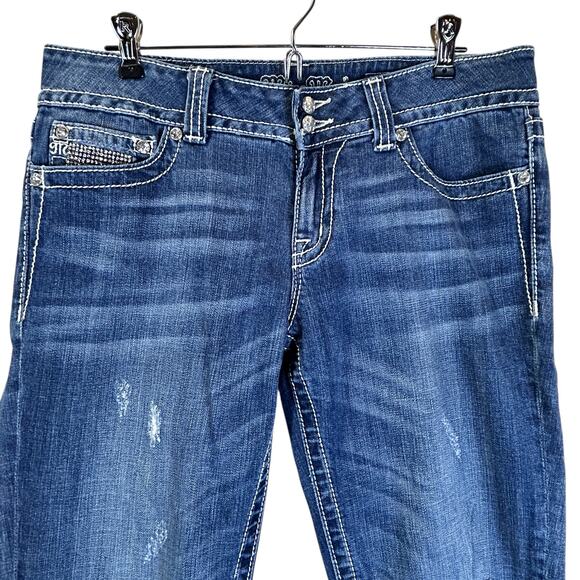 Miss Me Mid Rise Distressed Boot Cut Jeans Flap Back Pockets JP50015K-4 Women 31 - Picture 4 of 9
